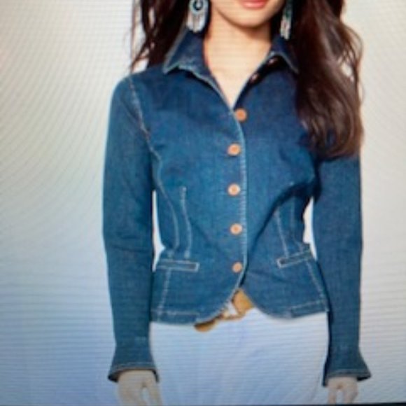 ⭐️ 2x Host Pick! ⭐️ NWOT - Ralph Lauren LRL Peplum Denim Jacket in Blue - Sz 8* - Picture 3 of 10